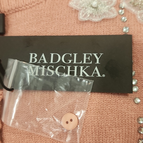Badgley Mischka Blush Pink Knit Cardigan With Beautiful Embellishments - Picture 8 of 9